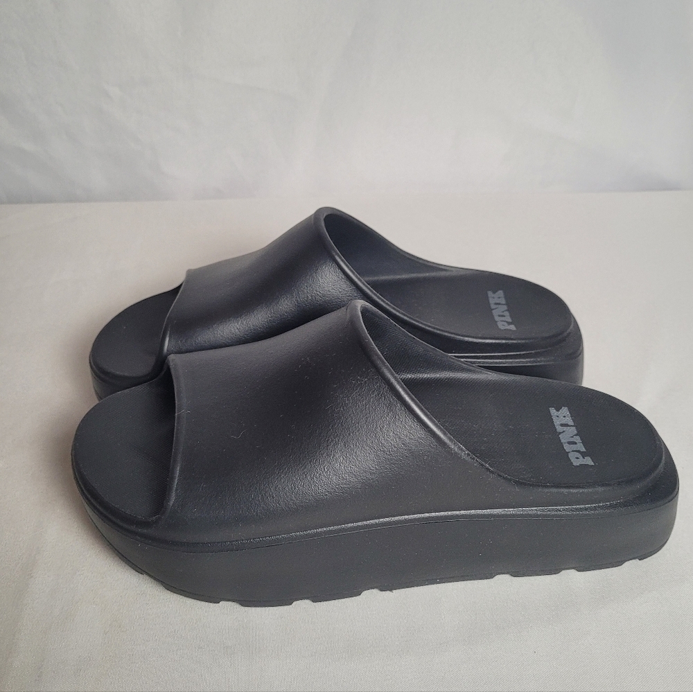 Victoria's Secret PINK Black EVA Slide Sandals Platform Size 7/8 Like New
